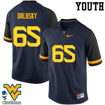 Youth West Virginia Mountaineers NCAA #65 Tyler Orlosky Navy Authentic Nike Stitched College Football Jersey QZ15B28TV